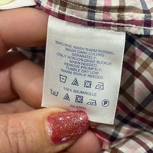 Lands End Girls Pink Blue Plaid Button Front Long Sleeve Shirt Size 14-16 - Picture 3 of 4